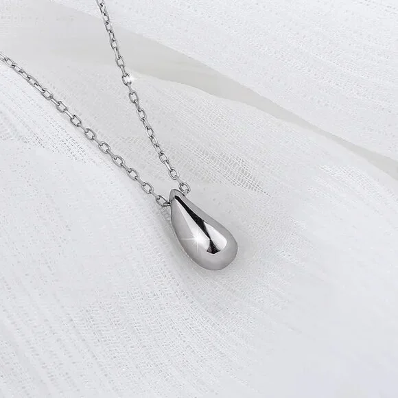 Sterling Silver Water Drop Pear Shape Dainty Delicate Pendant Necklace - Picture 2 of 6